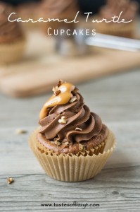 a carmel turle cupcake